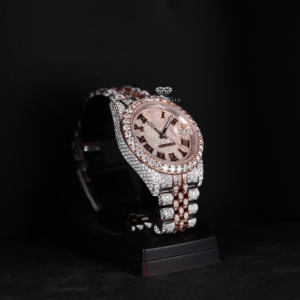 Reloj de Pulsera para Hombre de Acero Inoxidable con Esfera Romana de Moissanita y Diamantes, Brazalete Jubilee Bicolor Blanco y Rosado, Estilo Hip Hop - Product Image 2