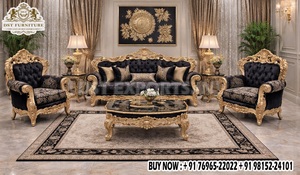 Premium Quality Stylish Black Finish Luxury Sofa European Style Baroque 8 Seater Sofa with <b>Table</b> Set European Baroque Style Sofa - Product Image 2