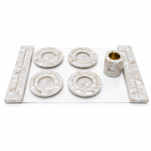 Luxury Mother of Pearl Inlay Serving Tray Set with Coasters | Resin Craft Ramadan Eid Home Decor Decorative Tableware <b>Gift</b> - Product Image 3