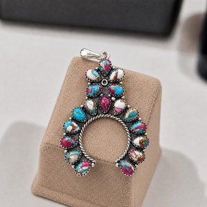Sterling Silver Cotton <b>Candy</b> Turquoise Pendant Southwestern Boho Statement <b>Necklace</b> Artisan Western Gemstone Jewelry for Women - Product Image 2