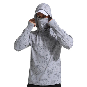 Wholesale Men's Long Sleeve Fishing Shirt Hood Solid UPF 50 Anti-Uv Protection Pullover 100% Polyester Breathable Gray High - Product Image 4
