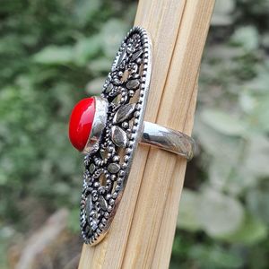 Red Coral <b>Ring</b> Silver Handmade Bollywood Indian Jewelry Natural Gemstone Statement <b>Ring</b> Elegant Gift For Women - Product Image 5