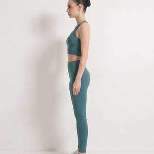 Women's Yoga Set Racerback <b>Crop</b> Top High Waist <b>Leggings</b> 2 Piece Seamless Solid Color Activewear Full Length Spandex Polyester - Product Image 2