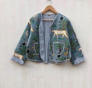 Vestes matelassées pour femmes à imprimé jungle, style bohème, boutonnées, faites à la main, cadeaux de fêtes - Product Image 1