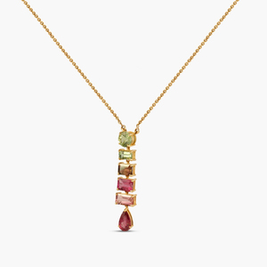 Collier pendentif de luxe pour femme en or jaune avec pierres précieuses multicolores en forme de goutte d'eau, chaîne serpent, pour usage quotidien - Product Image 3