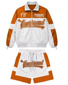 Splendid Apparel Men's Sporty Summer <b>Track</b> <b>Jacket</b> Shorts Set White Purple Heat-Transfer Printed Breathable Turn-down Collar - Product Image 3