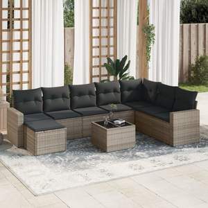 Grey PE Rattan Garden <b>Sofa</b> <b>Set</b> with Powder-Coated Steel and Tempered Glass Premium Outdoor Furniture - Product Image 1