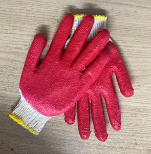 Cotton Knitted Gardening <b>Gloves</b> With Nitrile Coating Red And White Ambidextrous Pull-On Design Anti-Slip Protection - Product Image 1