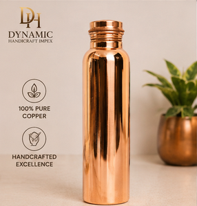 Bouteille d'eau en cuivre pur poli miroir de qualité supérieure avec bouchon à vis, gourde réutilisable, design épuré fait main pour la maison et le bureau - Product Image 1