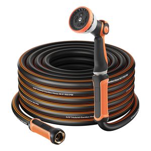 Tubo da Giardino in Gomma Rinforzata da 150ft (45m) con Ugello a 10 Modalità, Pressione di Lavoro 150PSI, Pressione di Rottura 600PSI, Flessibile e Anti-Piegatura, Versioni da 50ft/100ft - Product Image 1