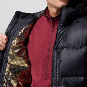 Men's Black Eco-Friendly <b>Puffer</b> <b>Jacket</b> Hooded Zipper Closure Stand Collar Windproof Casual Winter Outerwear <b>Thin</b> Fur Shell - Product Image 5