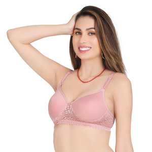 Sujetador de encaje rosa para mujer con tirantes ajustables, soporte suave, uso diario, acolchado, sin costuras, moldeado. - Product Image 1