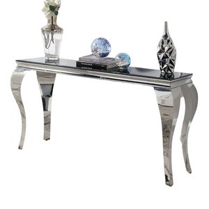 Glamorous Contemporary 1-Piece <b>Console</b> <b>Table</b> <b>Black</b> Glass Top Stainless Steel Cabriole Style Legs Silver Color for Living Room - Product Image 5