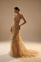 Robe de soirée sirène personnalisée, écologique, à sequins dorés, sans manches, longueur ras du sol, avec traîne, pour femme