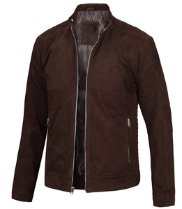 Windproof Anti-Bacterial <b>Suede</b> Leather <b>Jacket</b> with Stand Collar and Zipper Closure for Winter - Product Image 1