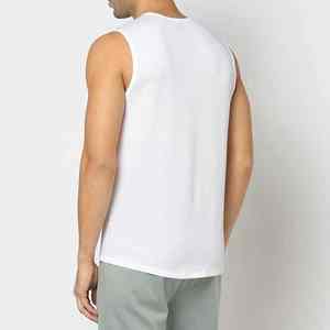Camiseta sin mangas para hombre, 100% algodón, transpirable, con aberturas en los brazos, blanca, sin mangas, para gimnasio, musculación, corte largo, chaleco de entrenamiento y fitness - Product Image 3