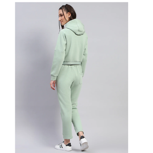 Ensemble de survêtement streetwear vert menthe pour femme, à capuche, manches courtes, couleur unie, pantalon décontracté, taille élastique, léger, automne - Product Image 3