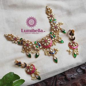 Enamel Floral Necklace Set-Fashion Jewelry - Product Image 1