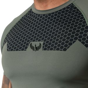 Camiseta Deportiva de Compresión de Manga Corta Verde Oliva para Hombre, Ropa Deportiva para Gimnasio, Entrenamiento, Fitness, Running - Product Image 4