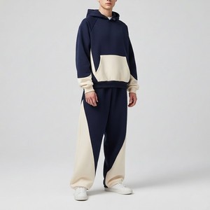 New Fashion Color Block Oversized Hoodie and Wide Leg Sweatpants Set Premium Cotton <b>Fleece</b> Casual Streetwear 2 in 1 Printed - Product Image 4