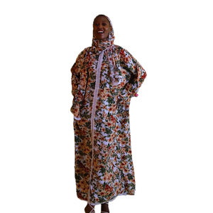 Robe longue de soirée élégante et modeste pour femme, style kaftan abaya, à manches longues, en mousseline respirante et écologique, col rond - Product Image 1