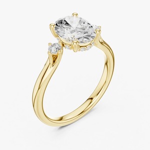 Anillo de Compromiso de Oro Amarillo de 9K con Diamante Cultivado en Laboratorio de Corte Ovalado de 2CT y Tres Piedras Laterales Redondas, Venta al Por Mayor - Product Image 2