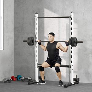 Rack per Squat Bianco con Barra per Trazioni e Barra per Bilanciere Regolabile, Stazione Multifunzione per Sollevamento Pesi - Product Image 1