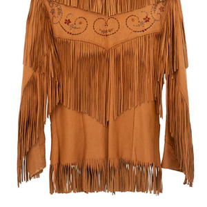 Custom Low Moq Women's Brown Suede <b>Fringed</b> <b>Jacket</b> With Embroidered Floral Design Turn-down Collar Full Sleeve Autumn Style - Product Image 3