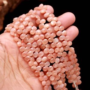 Natural <b>Peach</b> Moonstone Faceted Pear Briolette Beads 5x7mm Moonstone Wholesale Bulk Gemstone Bead Strand 6 Inch Jewelry Making - Product Image 4