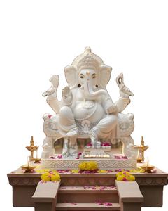 รูปปั้นพระพิฆเนศหินอ่อนพรีเมียม งานฝีมือประณีต สำหรับตกแต่งบ้านและวัด รูปปั้นเทพฮินดูสวยงามสำหรับการบูชาและเสริมสร้างจิตวิญญาณ - Product Image 1