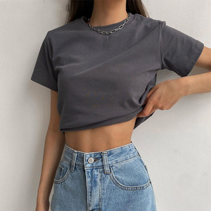 เสื้อยืดสีพื้นแขนสั้นขายส่งสำหรับเด็กผู้หญิง เสื้อยืดผ้าฝ้ายเรียบง่ายสำหรับผู้หญิง เสื้อครอปท็อปสำหรับผู้หญิง - Product Image 6