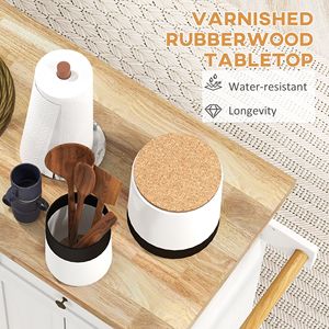 Carrello da Cucina Moderno Bianco con Piano in Robusto MDF di Quercia e Legno di Gomma, Porta Spezie/Asciugamani e Cassetti Contenitore per Sala da Pranzo - Product Image 5