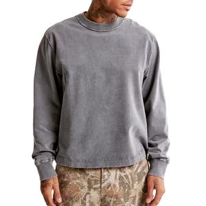 เสื้อยืดคอตตอน 100% คุณภาพสูง สวมใส่สบายสำหรับผู้ชาย ทรงหลวม แขนยาว ล้างสีแบบแอซิดวอช ราคาถูก เสื้อยืดแขนยาวล้างสีแบบแอซิดวอช - Product Image 1