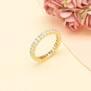 Bague prête à être expédiée, diamant blanc de pureté SI 3x2mm, alliance éternelle en or jaune fin 14k, bijoux empilables pour mariage, pour mariée, taille US-7 - Product Image 2