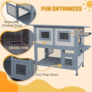 Casetta per Gatti in Legno Classica a 2 Piani Grigio Chiaro, Rifugio Rettangolare per Gatti da Interno con Punti di Accesso Multipli, Design Resistente alle Intemperie - Product Image 5