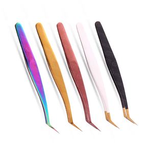 Pince à épiler pour extensions de cils en acier inoxydable durable, multi-or, or rose, blanc et noir, avec nom de marque, testée à la main - Product Image 1