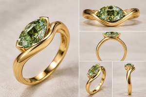Anillo de Oro Amarillo Sólido de 14K con Diamante Verde Intenso de Corte Marquesa de 2.07ct, Cultivado en Laboratorio por IGI, Diseño East-West Bypass, Hecho a Medida - Product Image 2