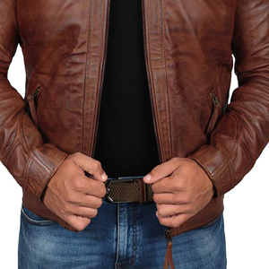 Chaqueta de cuero genuino para hombre de marca personalizada con cierre de cremallera y bolsillos, para otoño e invierno. - Product Image 5