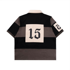 Oversized Short Sleeve T-Shirt <b>Men</b> Street Style Contrast Trim Applique Number 15 Back Logo Woven Cotton - Product Image 1