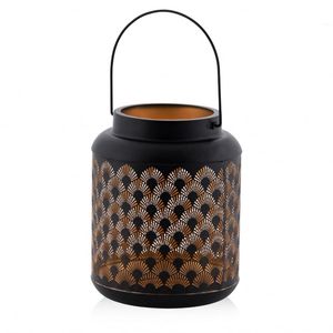 <b>Black</b> Iron <b>Lantern</b> With Circular Cutout Pattern For Home Decoration Table Centerpieces Group Multiple <b>Lanterns</b> Together Decor - Product Image 6