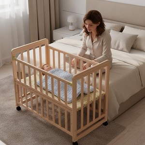 Cuna de Madera para Bebé, Cuna Colecho, Madera Natural, Venta al por Mayor en India - Product Image 1