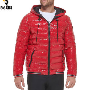 Blousons d'hiver matelassés en duvet noir à capuche pour hommes, personnalisables avec logo, en nylon, pour l'extérieur, chauds et légers, en gros - Product Image 1