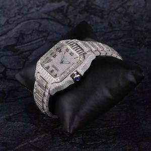 Luxury Men's Stainless Steel Diamond <b>Watch</b> Rectangle <b>Case</b> Analog Quartz Movement Roman Numeral Dial Deployment Clasp 39mm - Product Image 1