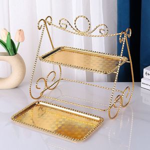 Leaf Design 2-Tier Stainless Steel Dessert Stand with Marble Base for Cakes <b>Cookies</b> & Snacks - Product Image 3