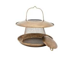 Comedero para Pájaros de Metal Dorado Antiguo, Estación de Semillas para Pájaros Silvestres Colgante con Núcleo de Malla y Tapa Extraíble para Jardín, Patio Exterior - Product Image 1