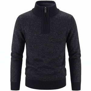 Cardigan en laine unie pour homme, col roulé 1/4 zip, manches classiques, anti-boulochage, tricoté, pour l'hiver - Product Image 1
