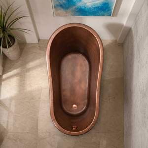 Baignoire autoportante ovale moderne en cuivre martelé, artisanale, durable, de luxe, de la marque Daystar Trade, design écologique, logo personnalisable - Product Image 4