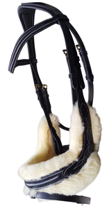 Brida de cuero anatómica para caballo de caza, estilo Havana, con costuras decorativas blancas y frontal con cincha, equipo ecuestre al por mayor - Product Image 5