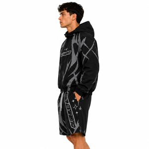 Trendy Black Custom <b>Gothic</b> Design Panel Windbreaker Polyester Nylon Tracksuit Men's Track Zip up <b>Jacket</b> and Shorts Set Hoodies - Product Image 3