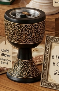 Brûleur d'encens en pierre blanche sculptée avec motif calligraphique, parfum d'oud aromatique, fait main, haute qualité, décoration d'intérieur - Product Image 4
